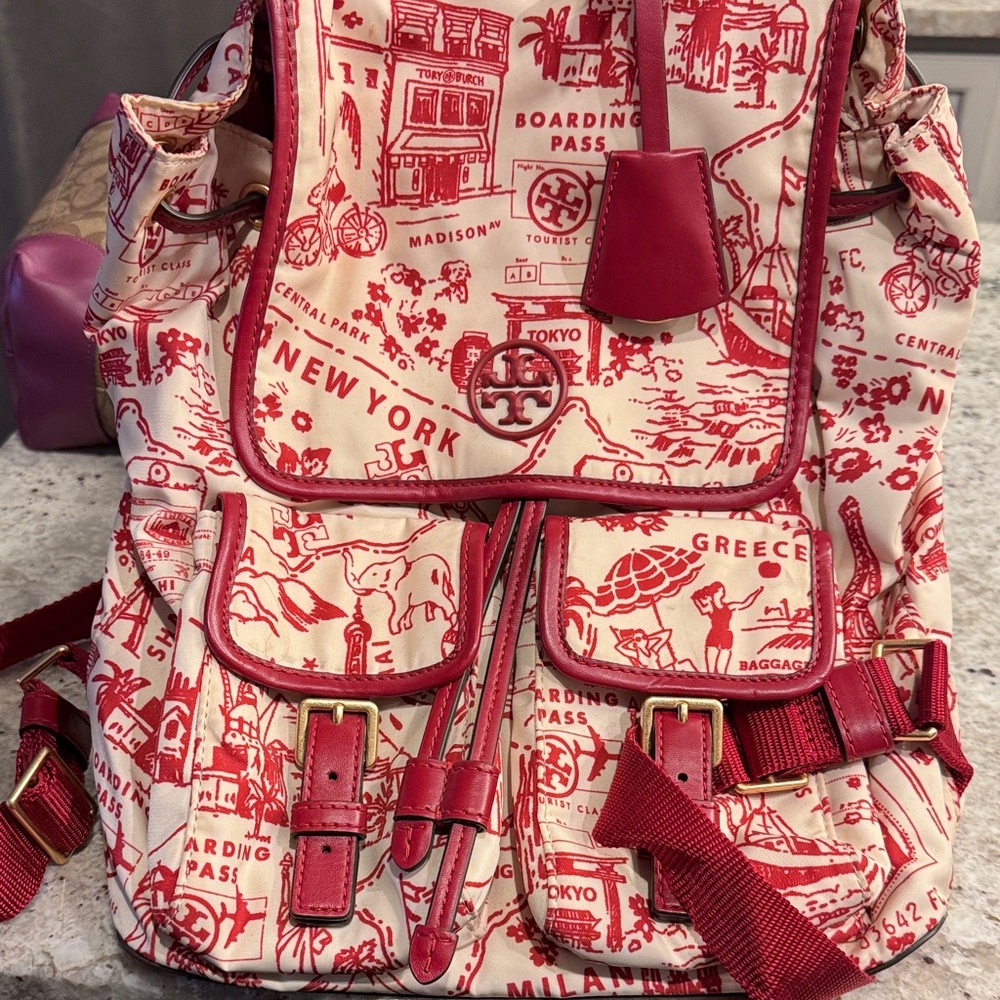 Tory Burch Flap Backpack, Red Destination
